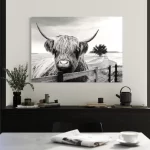 Funny Animal HIGHLAND COW Print CANVAS Wall Art, Maximalist Home Décor Nursery Room Scottish Breed Cattle Wall Art Canvas